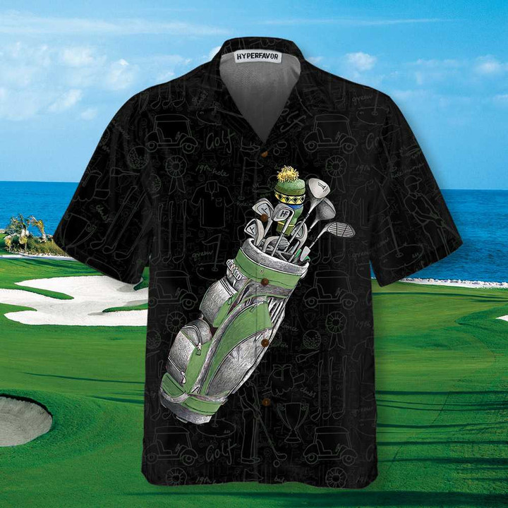 Green Golf Bag On Golfer Pattern Hawaiian Shirt, Golfing Items Pattern Shirt, Best Gift For Golfers
