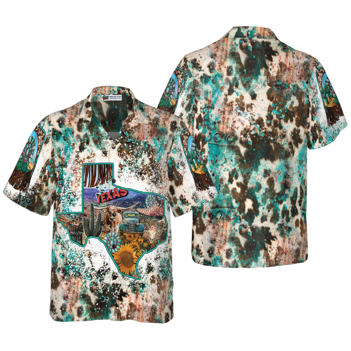 Texas Cowhide Map Hawaiian Shirt, Unique Texas Shirt For Texas Lovers