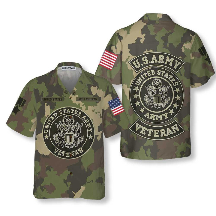 US Army Veteran Hawaiian Shirt, Green Camouflage Army Veteran Shirt