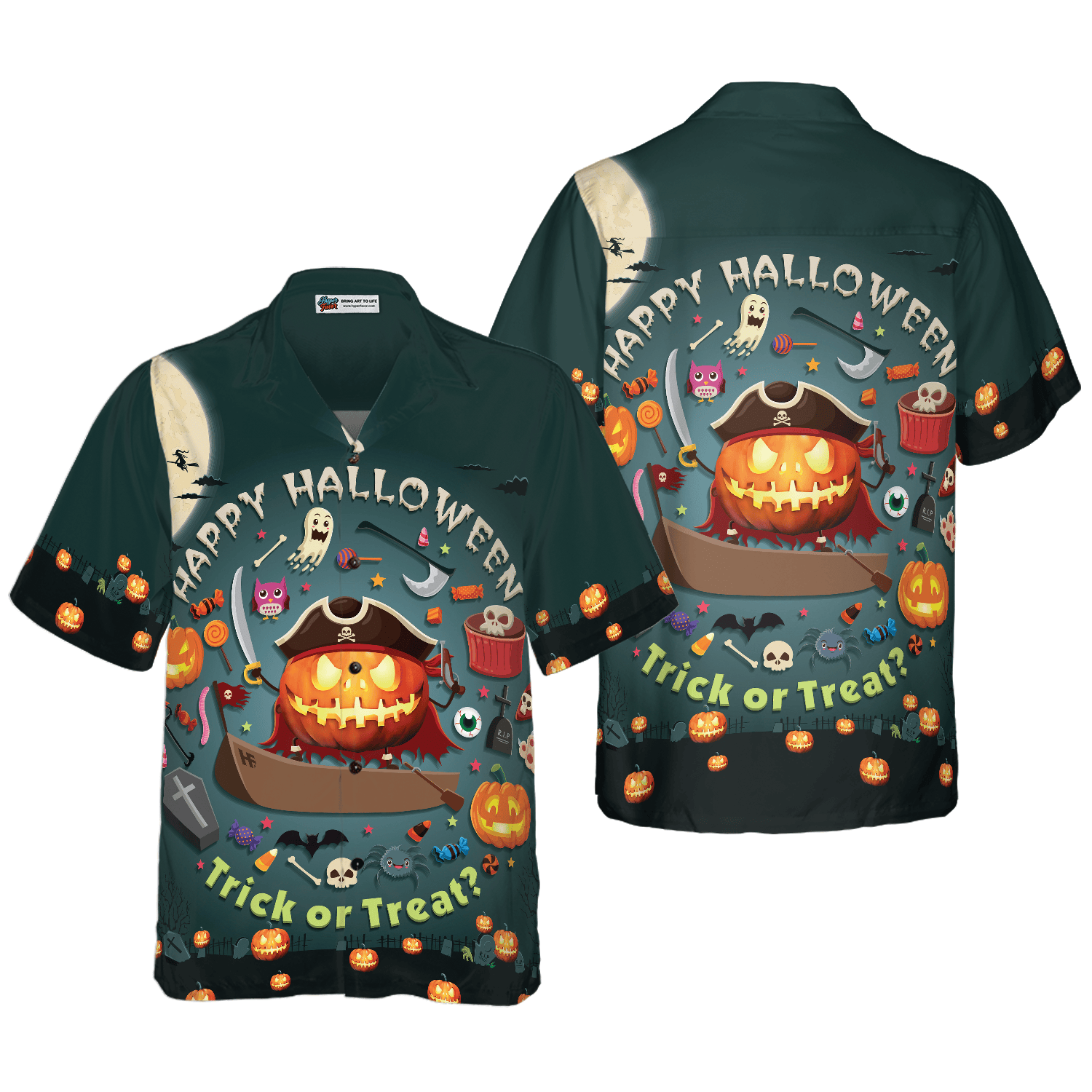 Halloween Pumpkin Pirate Halloween Hawaiian Shirt, Trick Or Treat Candy Cute Jack-o'-lantern Hawaiian Shirt