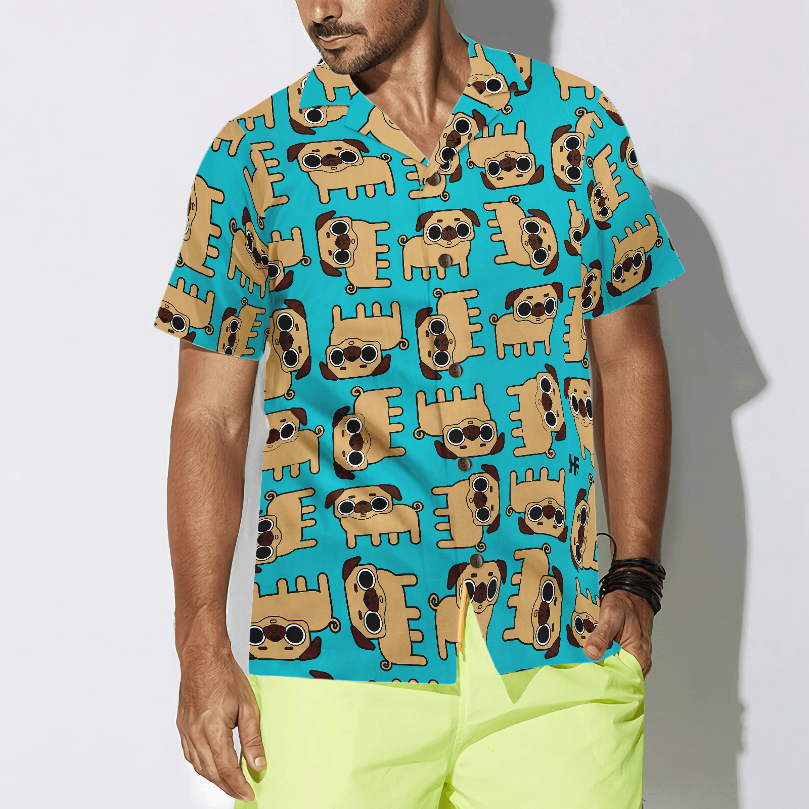 Pug Dog Seamless Pattern Shirt For Men Hawaiian Shirt