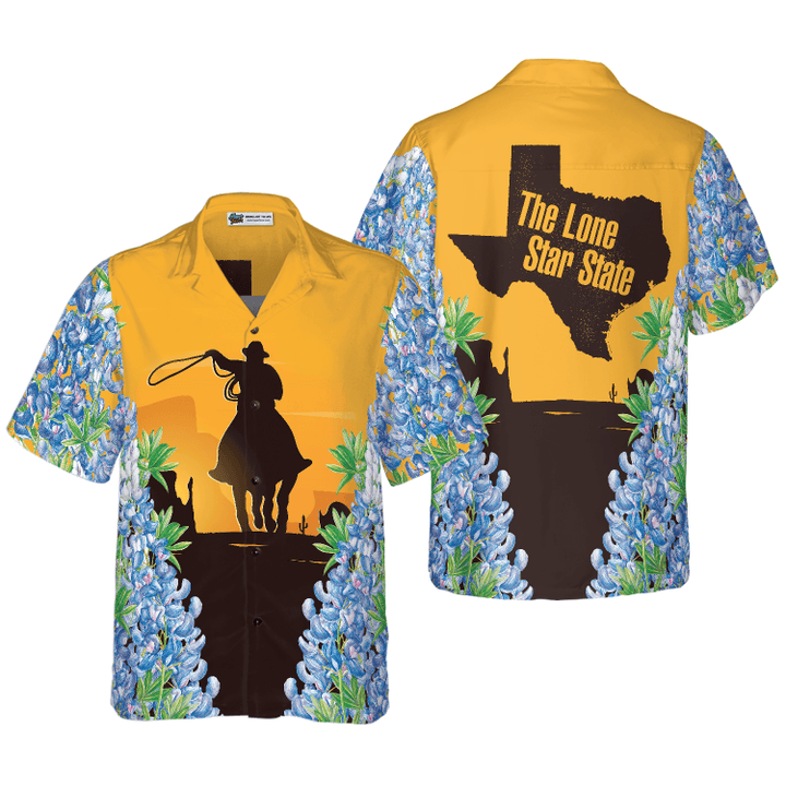 Texas Bluebonnets Rodeo Hawaiian Shirt, Casual Short Sleeve Texas Shirt, Proud Texas Flag Shirt For Men