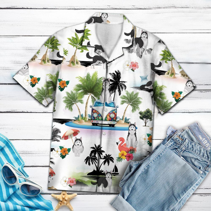 Siberian Husky Vacation Multicolor Hawaiian Shirt | HW1370