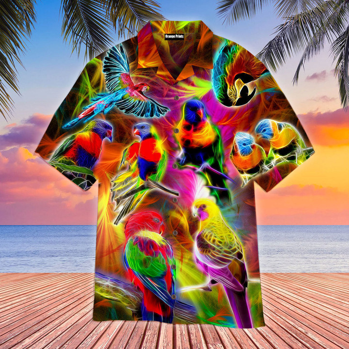 Colorful Parrots Neon Aloha Hawaiian Shirt | HW1335