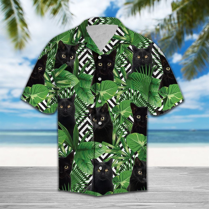 Summer Exotic Jungle Tropical Black Cat Hawaiian Shirt | HW1333