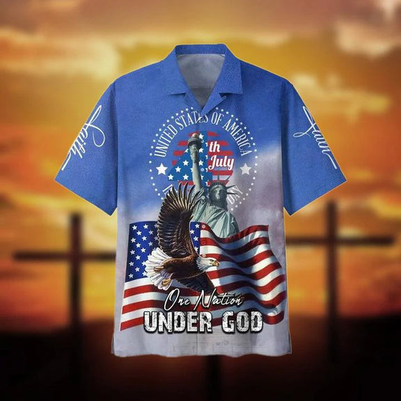 4th July One Nation Under God Cool Design Aloha Hawaiian Shirt | HW1068