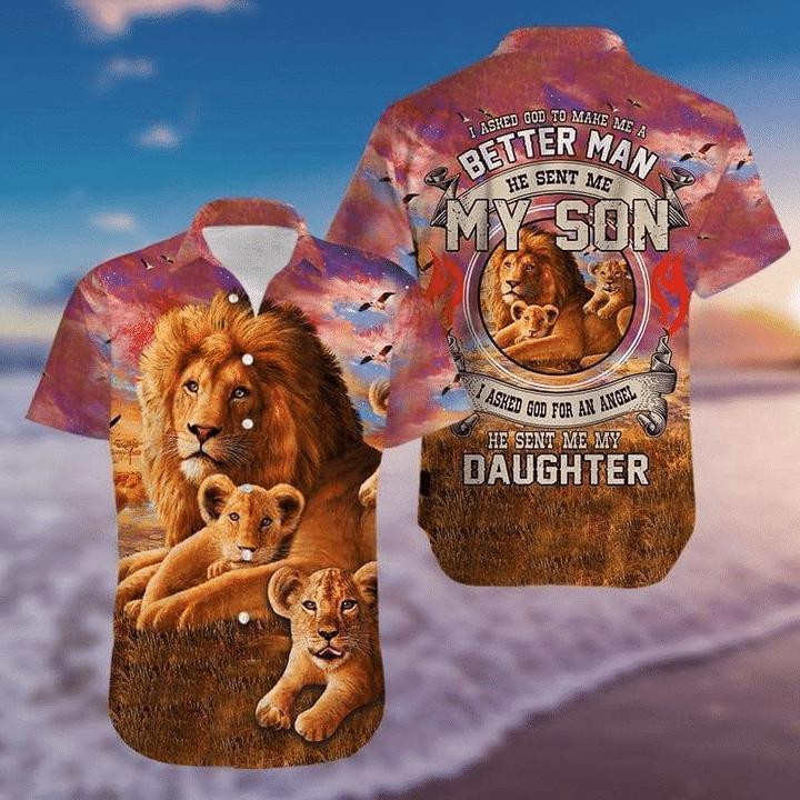I Asked God To Make Me A Better Man Lion Print Polyester Hawaiian Shirt | HW1205