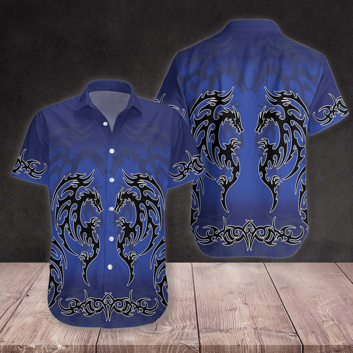Blue Tribal Dragon Cool Design Aloha Hawaiian Shirt | HW1103