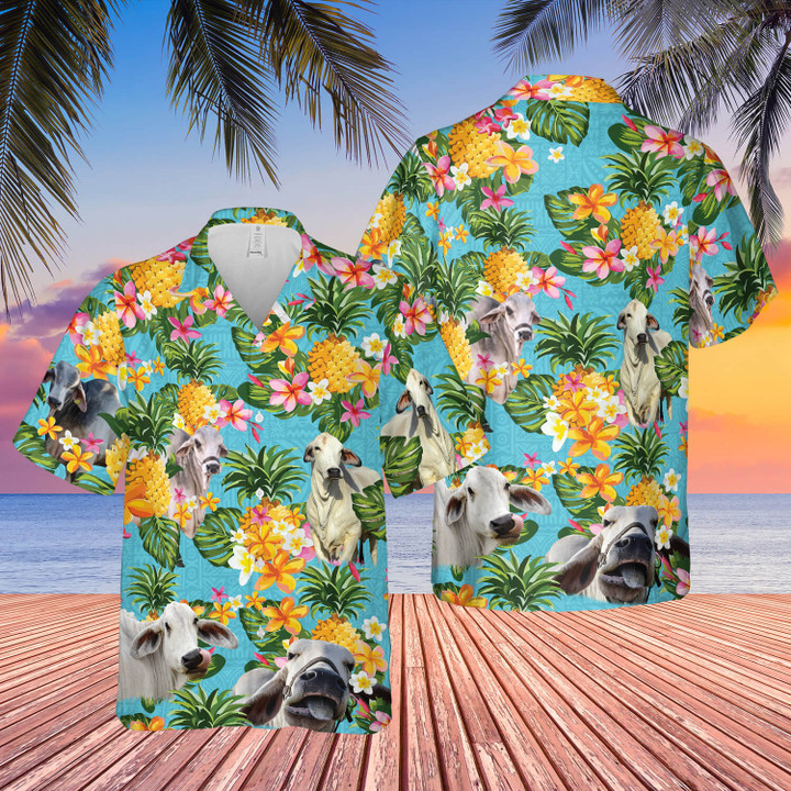 Pineapple Hawaiian Theme For Brahman Cattle Lovers All 3D Printed Hawaiian Shirt -PersonalizedFury