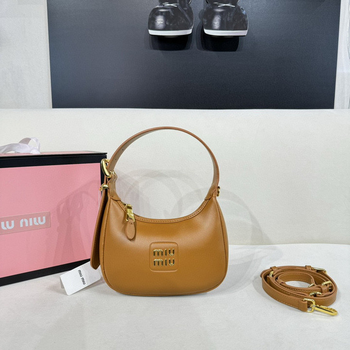 Miu Miu Leather Hobo Bag In Camel - Ou Gold