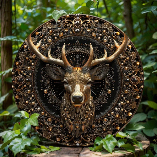 Rustic Deer Head Wreath Sign,Vintage Metal Wall Decor, HD Printing, For Home, Cafe, Living Room, Festive Holiday Decoration Gift