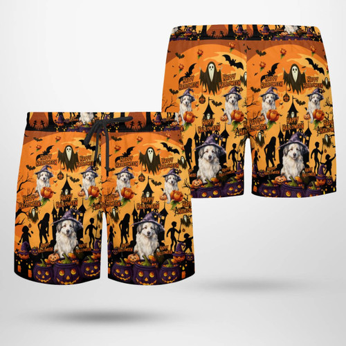 Happy Halloween AOP Beach Shorts For Great Pyrenees Lovers