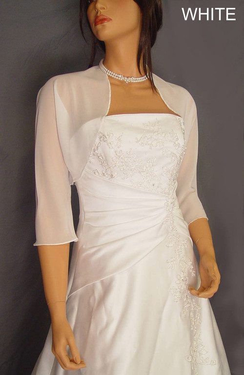 Chiffon bolero jacket 34 sleeve shrug wedding wrap bridal cover up CBA201 AVAILABLE IN white