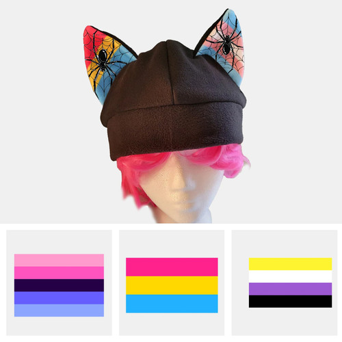 Full size blend and match cat-eared wool pride hat to feel spiders crawling out of your head