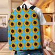 Various accessories of sunflower design on colorful background.