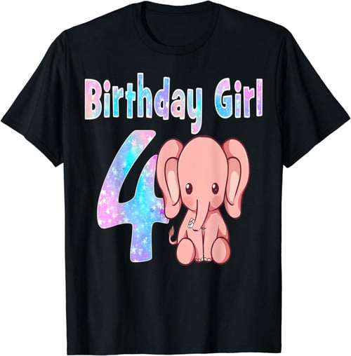 4th Birthday Elephant For 4 Years Girl Gift T-Shirt