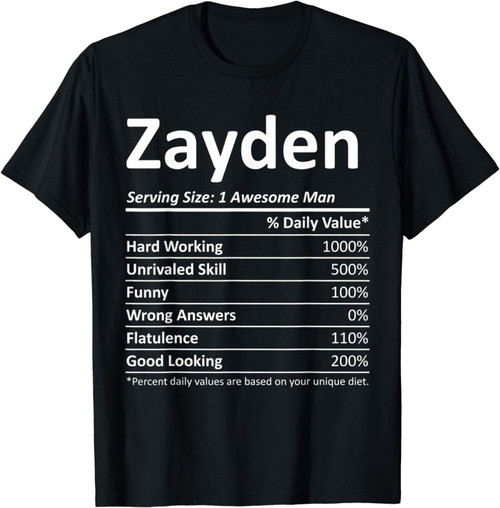 Zayden Nutrition Funny Birthday Personalized Name Gift Idea T-Shirt