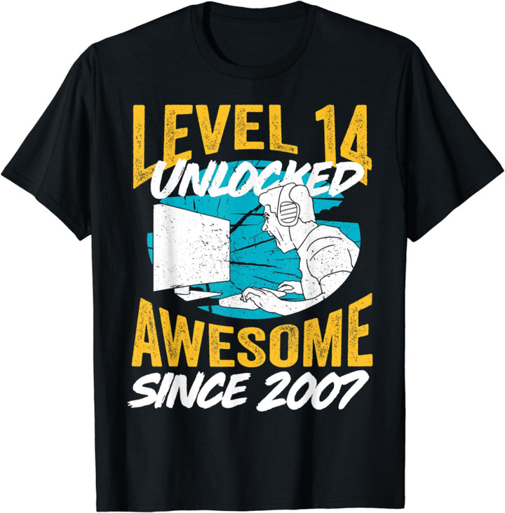 14th Birthday Gift Level 14 Unlocked Awesome Since 2007 Boys T-Shirt