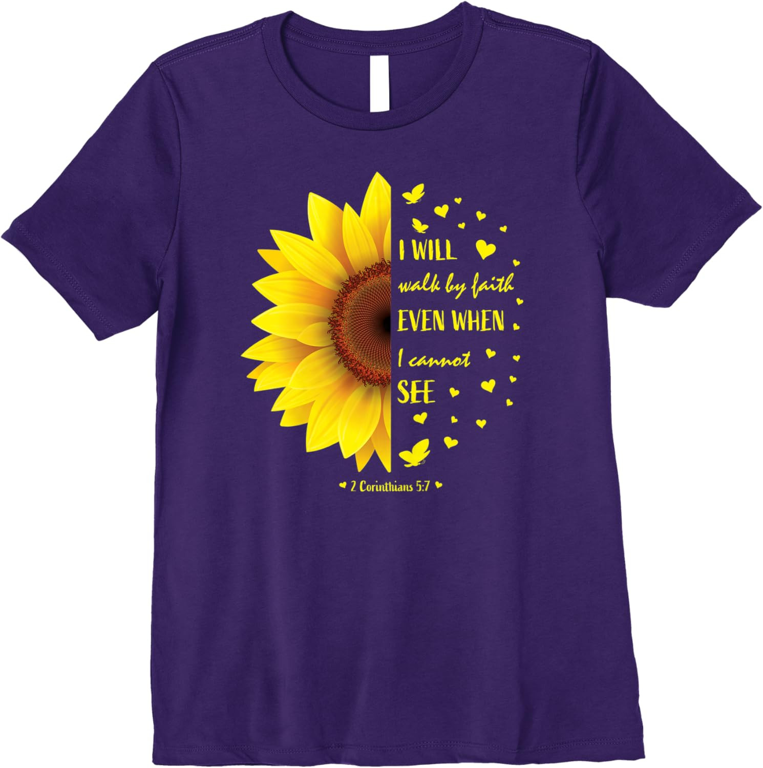 Womens Walk By Faith Not By Sight Christian Religious Sunflower Premium T-Shirt