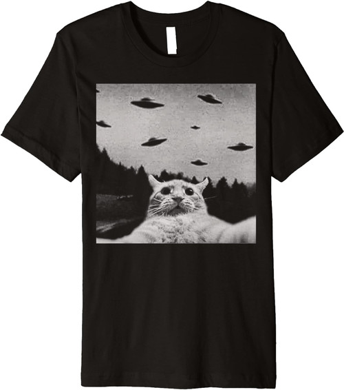 Alien Ufo Funny Cat Premium T-Shirt