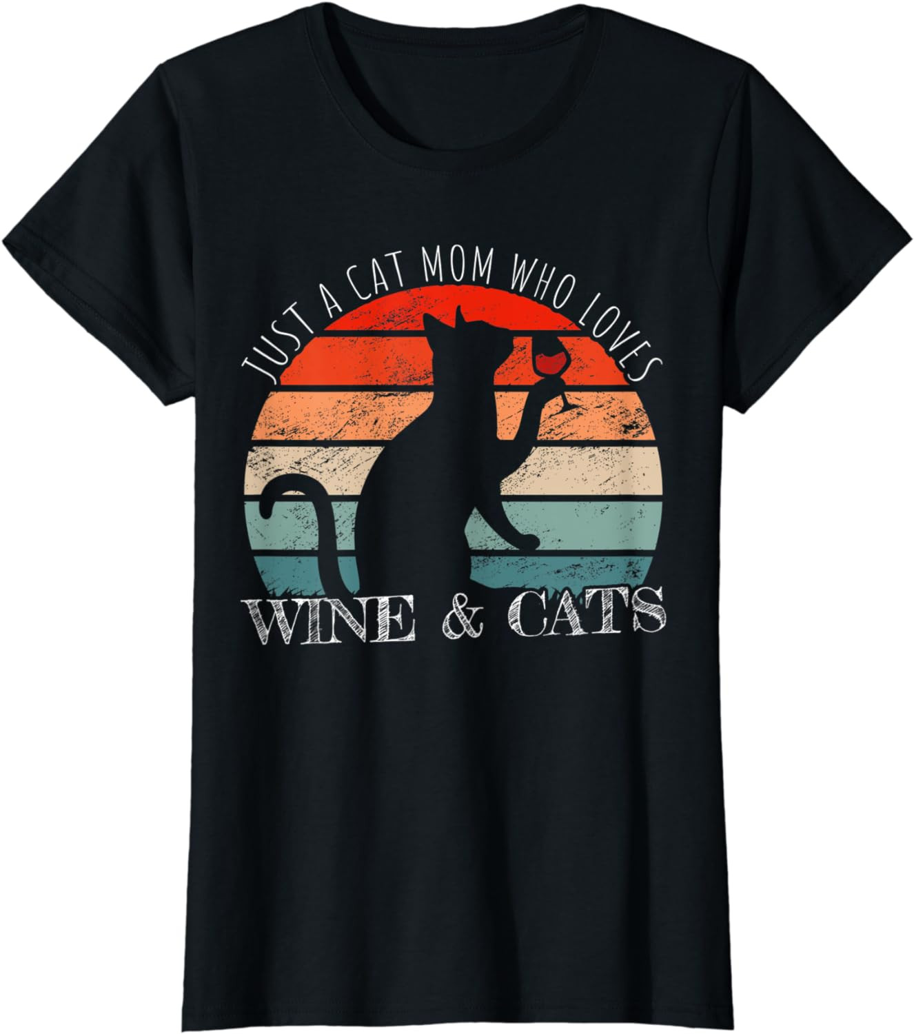 Womens Funny Wine Cats Saying & Cat Mom T-Shirt