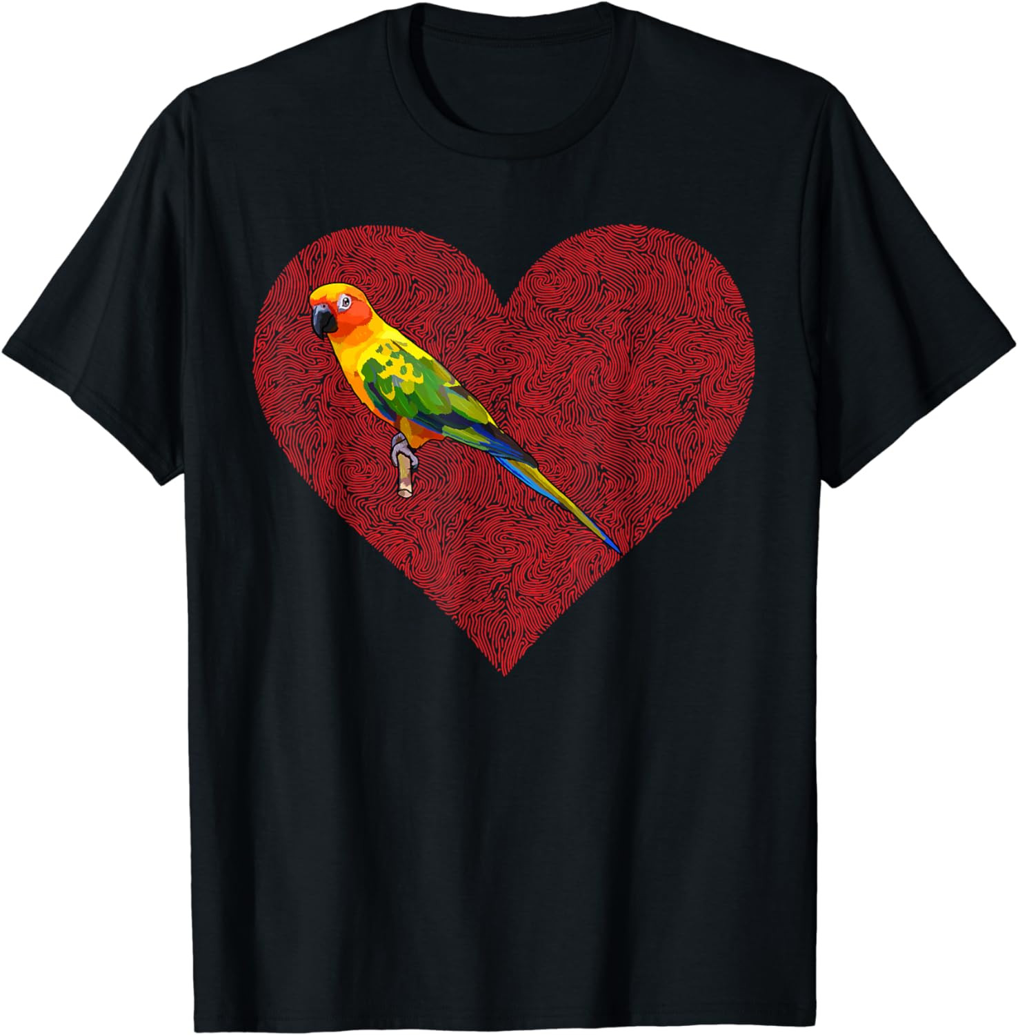 Sun Conure Valentines Day Bird Love Fingerprint T-Shirt