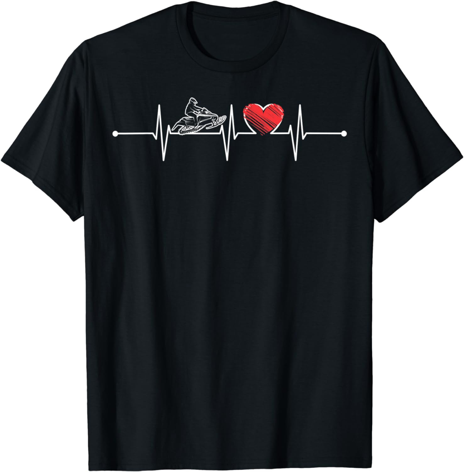 Snowmobile Heartbeat Gift Ekg Snowmobiling Lover Funny Cool T-Shirt