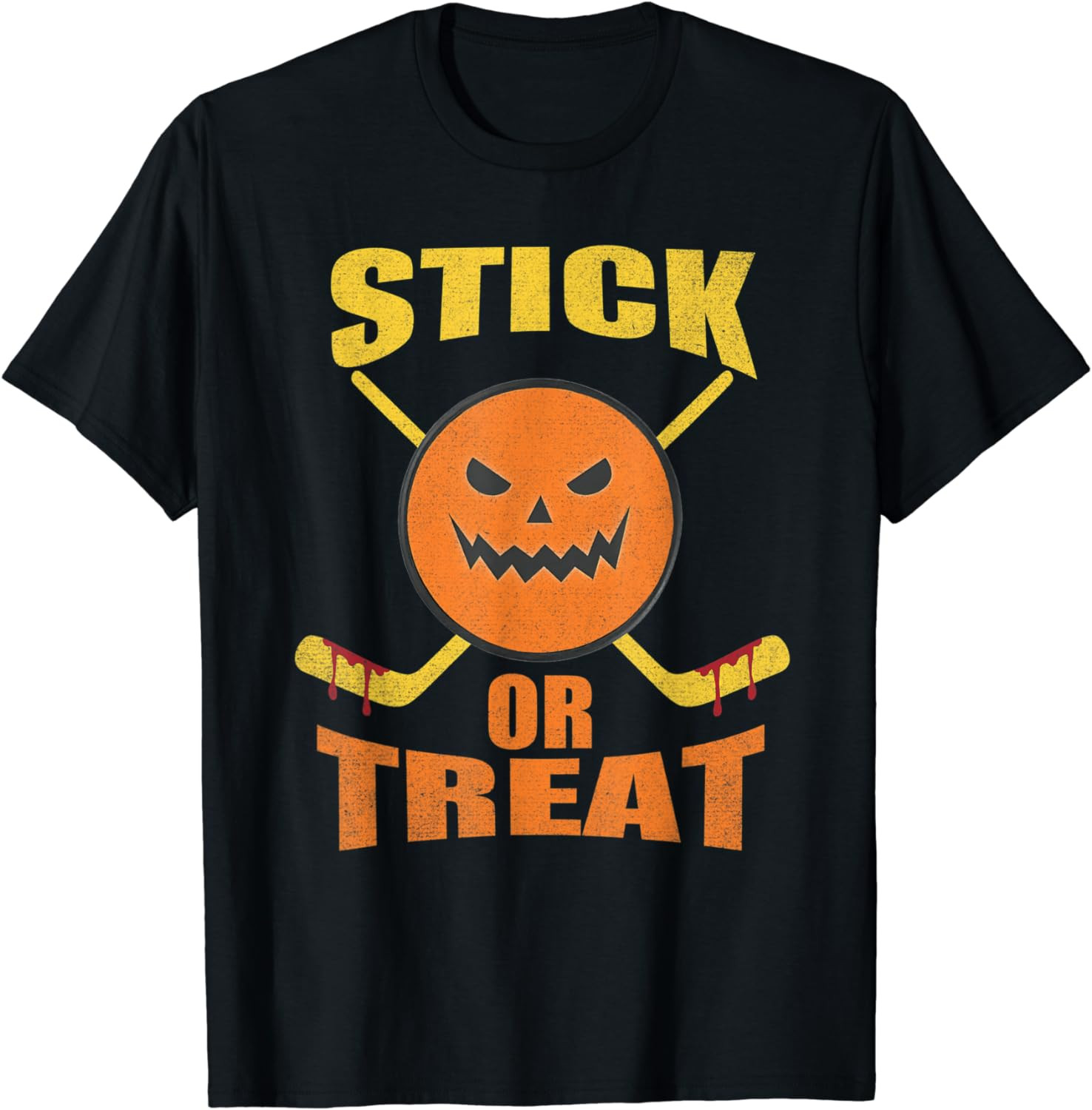 Stick Or Treat, Funny Halloween Hockey Puck T-Shirt