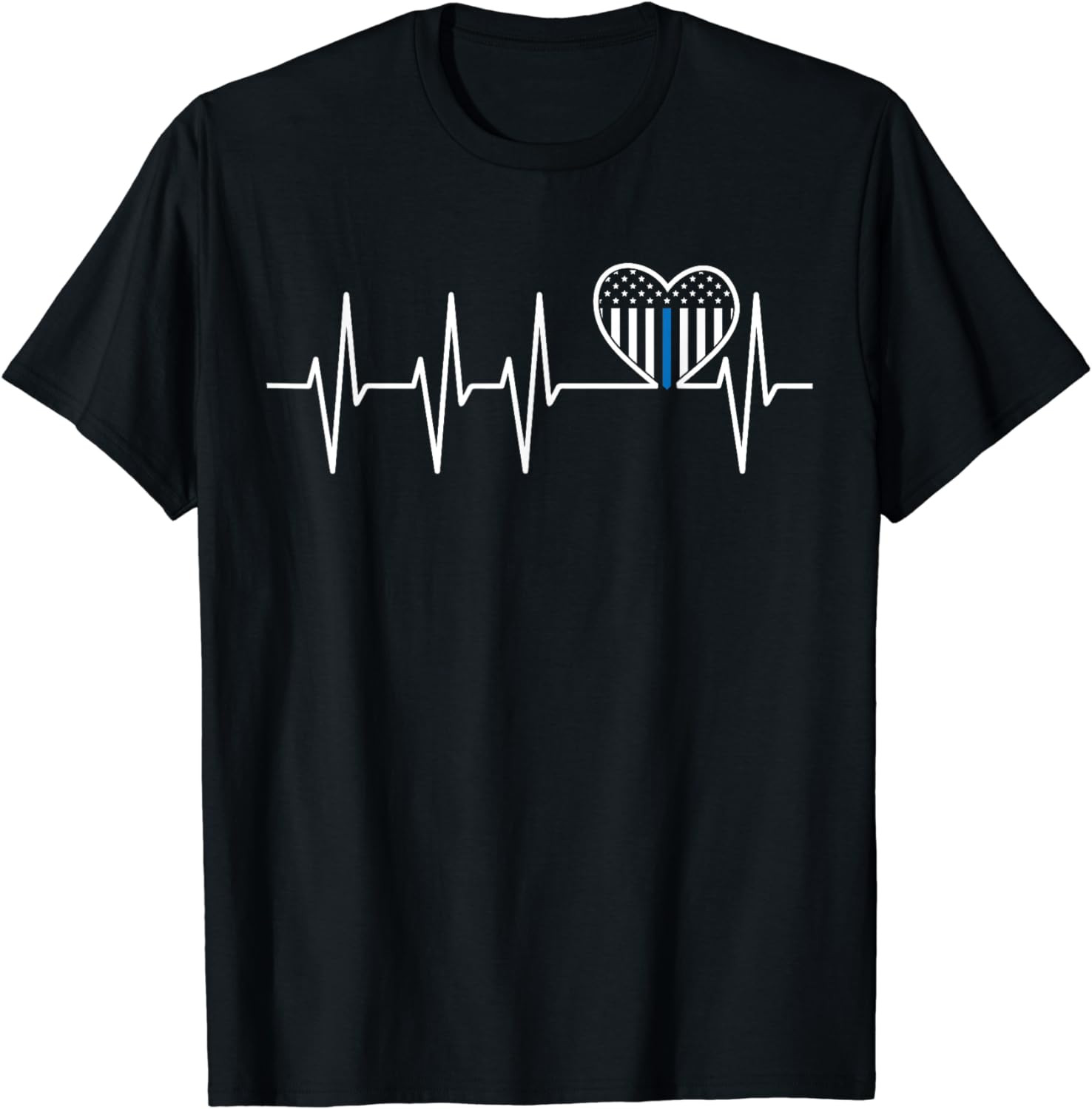 Thin Blue Line Heartbeat Heart Flag Pro Police Officer Pride T-Shirt