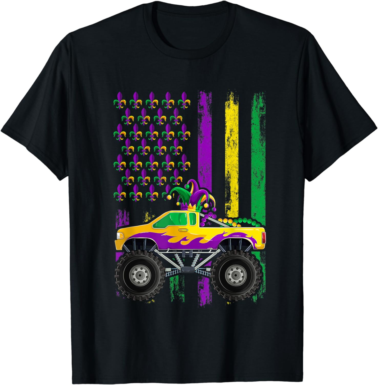 Vintage Mardi Gras Monster Truck Jester Flag Shirt, Kid Boys T-Shirt