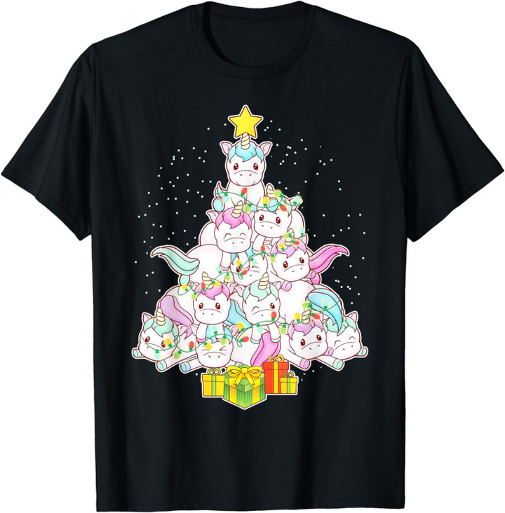 Unicorns Christmas Tree Unicorn Cute Girls Women Mom Kids T-Shirt
