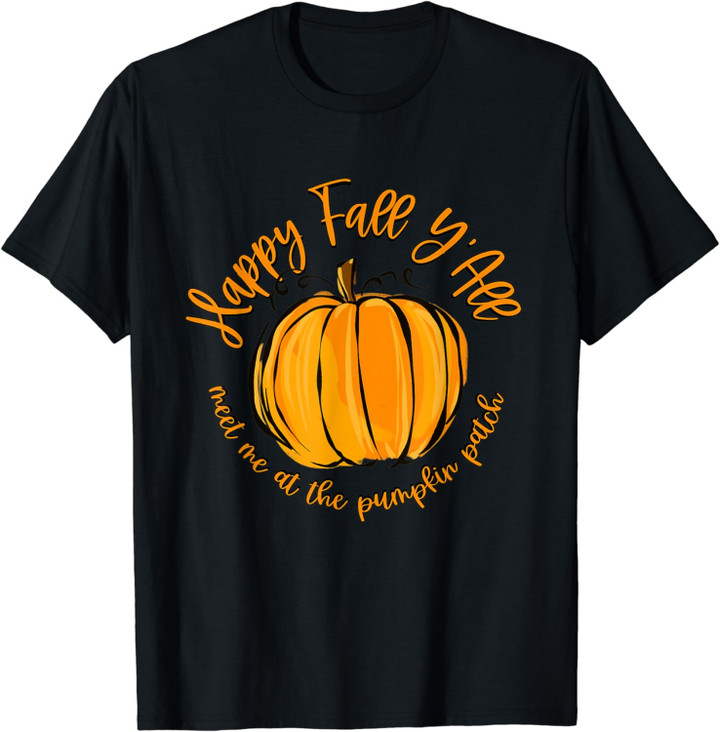 Womens Halloween Pumpkin In Fall, Happy Fall Y'all T-Shirt