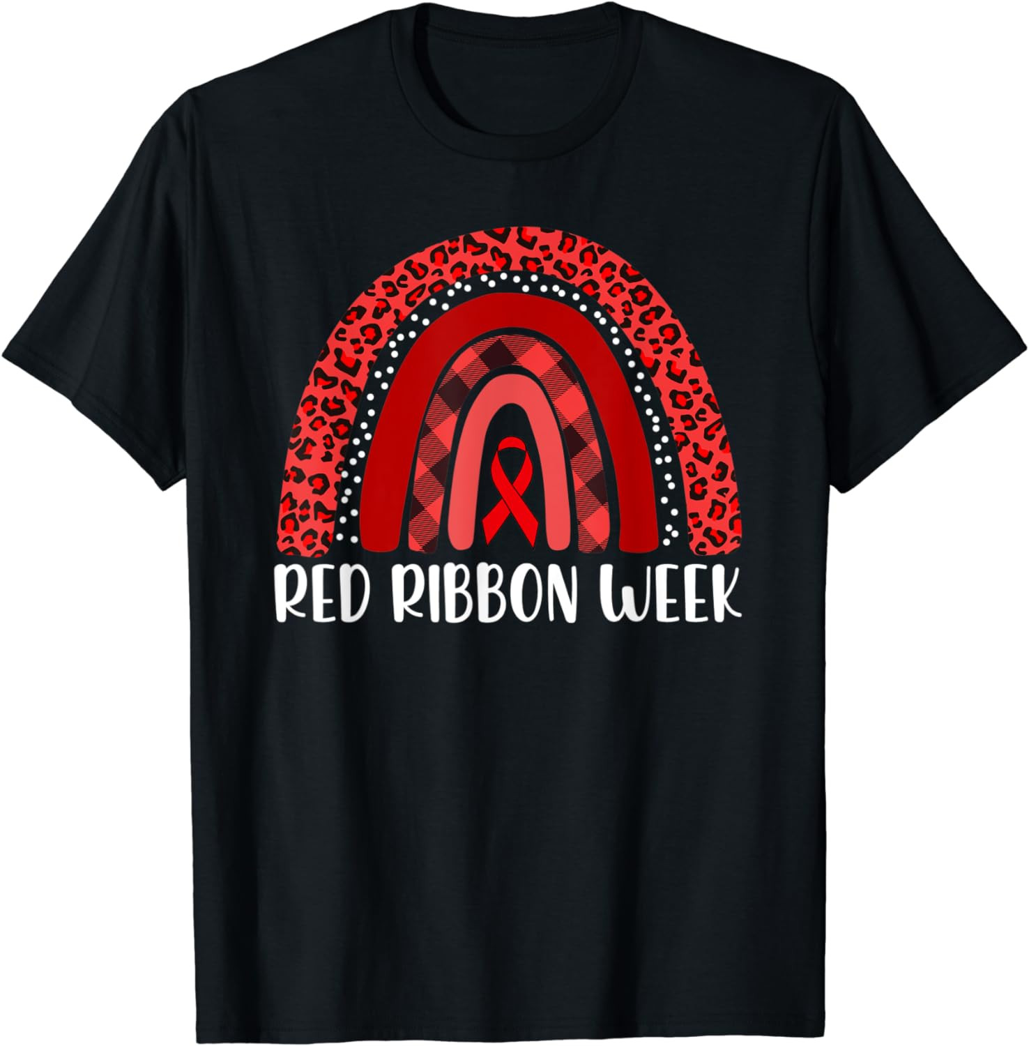 We Wear Red For Red Ribbon Week Awareness Leopard Rainbow T-Shirt