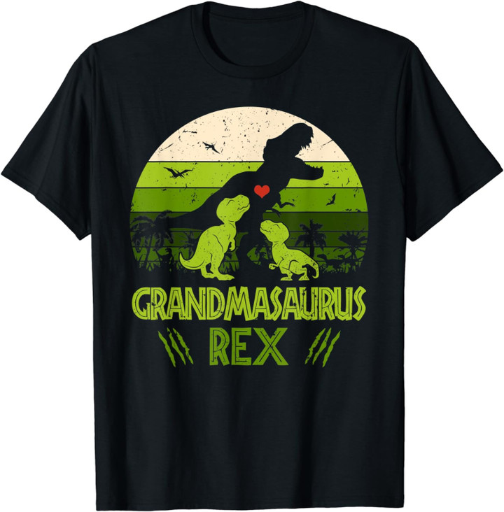 Vintage Sunset 2 Kids Grandmasaurus Dinosaur Lover T-Shirt