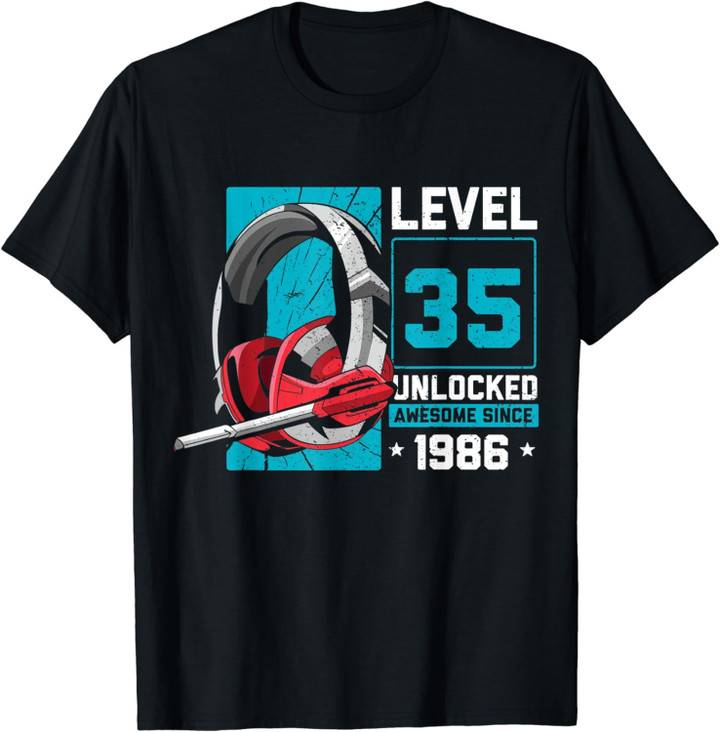 35th Birthday Gift Level 35 Unlocked Awesome Since 1986 Men T-Shirt