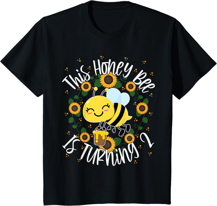 Kids 2 Years Old Bday Girl Birthday Gift Cute Bee 2nd Anniversary T-Shirt