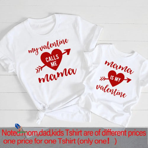 My Valentine Call Me Mama Printed Family Matching Clothes Mother & Kid T Shirt Tops Valentine's Day Family Outfits T-shirt Tee