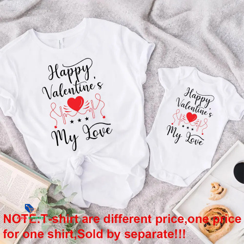 Happy Valentine's Day Ptint Family Matching Outfits Mommy T-shirts Baby Bodysuits Family Clothes Valentines Outfits Present