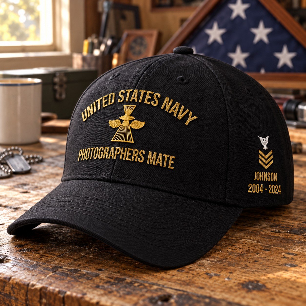 U.S. Navy Photographers Mate (PH) Rating Veteran Embroidered Cap (Gold Thread) - 1670
