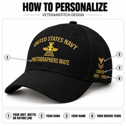 U.S. Navy Photographers Mate (PH) Rating Veteran Embroidered Cap (Gold Thread) - 1670