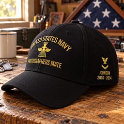 U.S. Navy Photographers Mate (PH) Rating Veteran Embroidered Cap (Gold Thread) - 1670