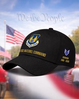 U.S. Air Force Materiel Command (AFMC) Veteran Embroidered Cap - 2775 - Vintage Distressed Cap Black mockup
