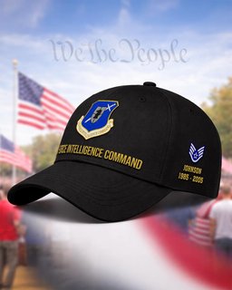 U.S. Air Force Intelligence Command Veteran Embroidered Cap - 2774 - Vintage Distressed Cap Black mockup