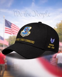 U.S. Air Force Cyber Command Veteran Embroidered Cap - 2772 - Vintage Distressed Cap Black mockup