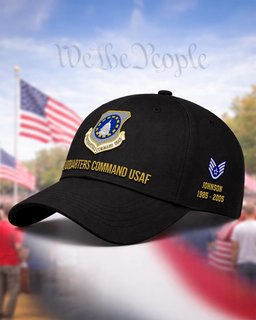 Headquarters Command USAF Veteran Embroidered Cap - 2798 - Vintage Distressed Cap Black mockup