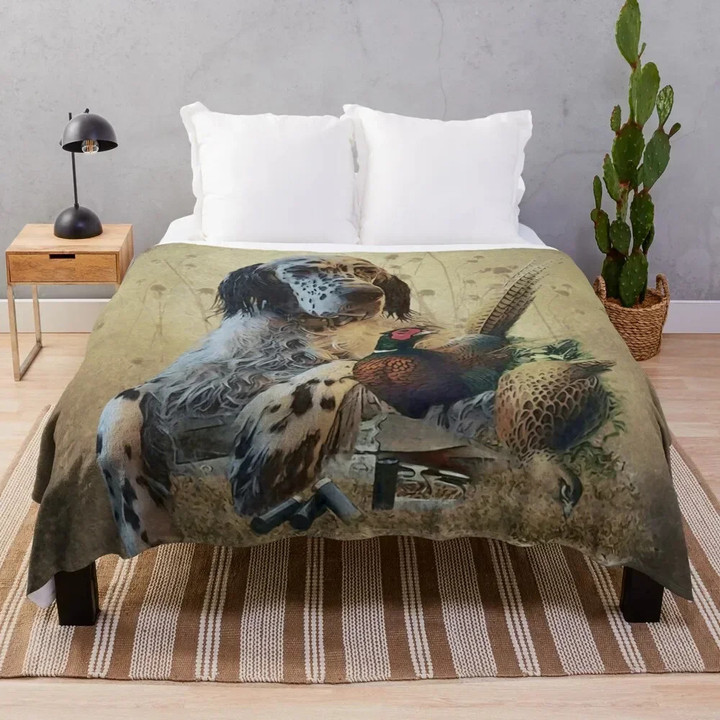 English setter with pheasants, art Throw Blanket Picnic Decoratives warm for winter Blankets