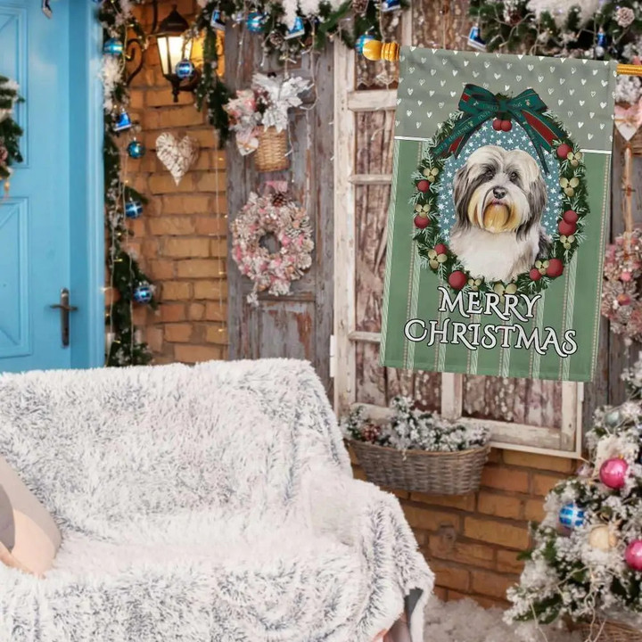 Merry Christmas Funny Rottweiler House Flag for Outside Holly Green Wreath Bow Dog Xmas Christmas Holiday Home Decor Flag Banner