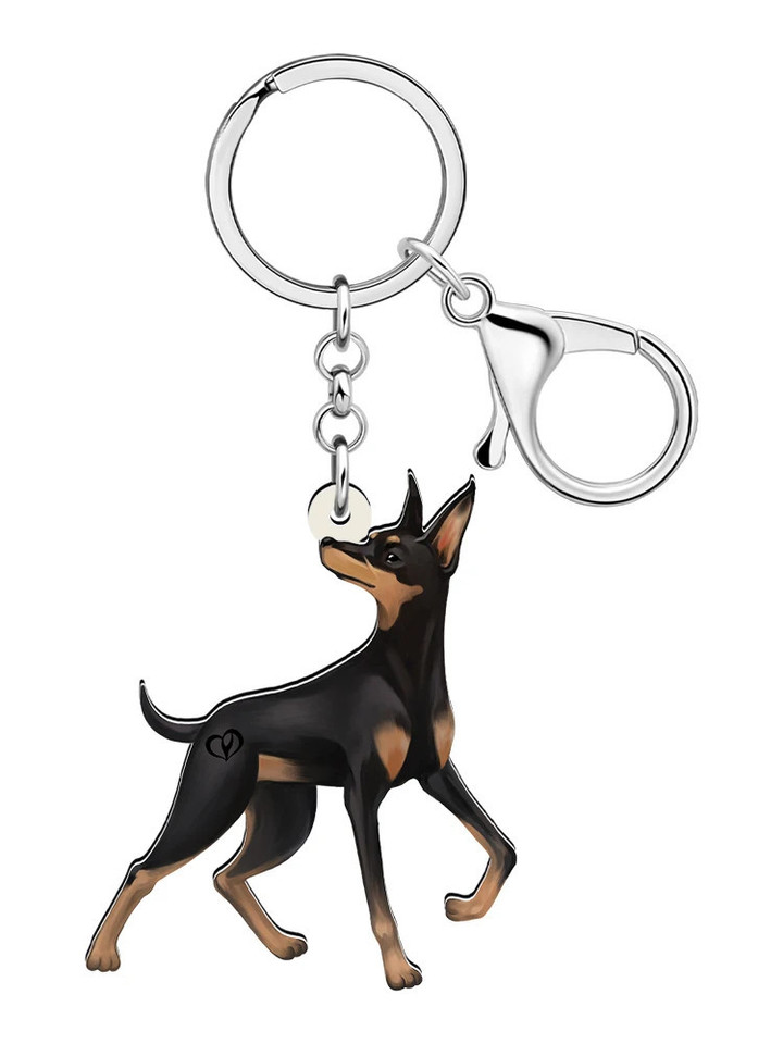 WEVENI Acrylic Gentleman Dobermann Dog Puppy Keychains Key Chain Purse Car Key Ring Gifts Accessories For Women Kids Teens