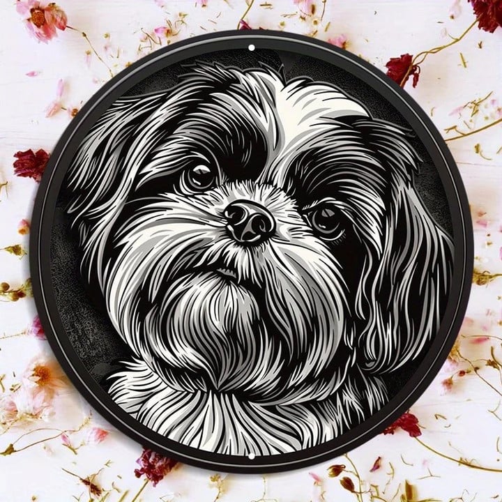 Aluminum Shih Tzu Dog Face Metal Sign, Weather-Resistant Door Hanger, Wall Decor with HD Printing, Wreath Decor