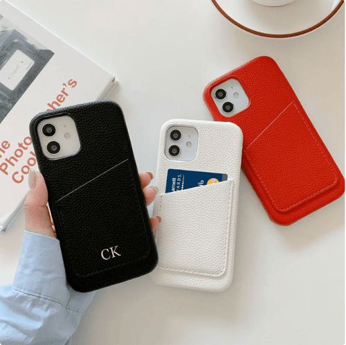 Personalized Pebble Leather iPhone Case, Custom Initial With Card Holder iPhone Case For 14 Pro131211XS Max87XXS, Leather Gift idea